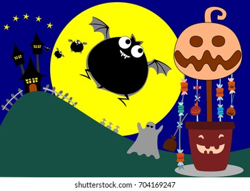 Halloween candy and bat.