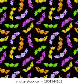 Halloween candy bats in seamless vector pattern. Festive trick or treat food. For fabrics, textiles, invitations, backgrounds, stationery, decor and packaging. For children and kids.