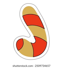 Halloween candy cane sticker. Color flat vector illustration.
