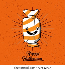 Halloween candy cartoon. Happy Halloween sign. Vector illustration.