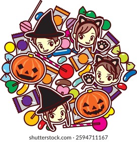 Halloween candy and character illustration