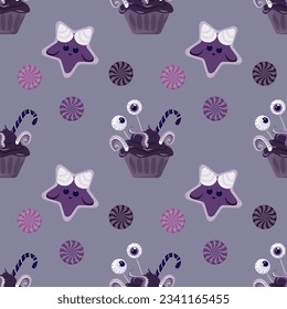 Halloween candy cookies cupcakes pattern seamless treats