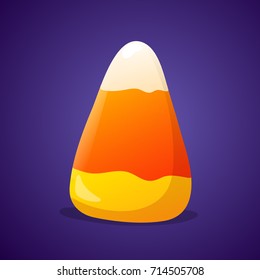 Halloween Candy Corn Isolated On Purple Background. Vector Illustration.