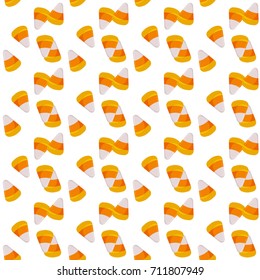 Halloween candy corn seamless pattern vector background holiday horror wallpaper cartoon spooky autumn decoration illustration.