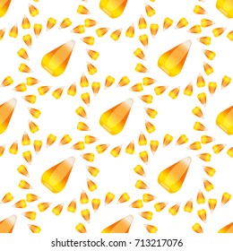 Halloween candy corn seamless pattern vector background holiday horror wallpaper cartoon spooky autumn decoration illustration. Traditional dark trick or treat evil season halloween paper.