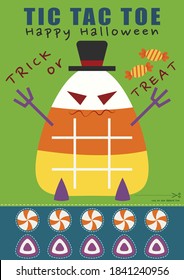 Halloween Candy Corn Tic Tac Toe Printable Board Game Paper Toy For Kid. Halloween Tic Tac Toe Game. Print And Cut Out Paper Toy.