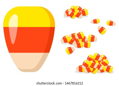 Halloween candy corn vector cartoon set isolated on a white background.