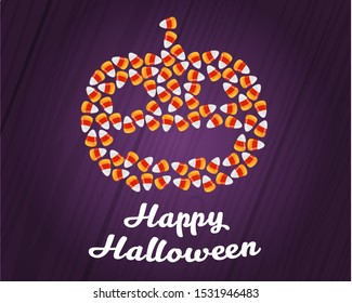 Halloween Candy Corn vector illustration. Traditional elements, texts and realistic sweets for greeting card, invitations, poster, web banner, flyer design.