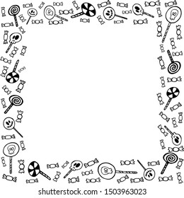 Halloween candy, creepy candy, sketch, square frame vector illustration for design and decoration