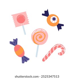 Halloween candy. Cute festive elements. Vector illustration in flat style