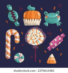 halloween candy elements collection vector design illustration