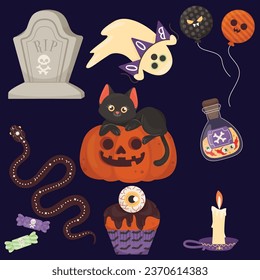 halloween candy elements collection vector design illustration