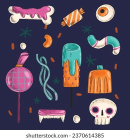 halloween candy elements collection vector design illustration