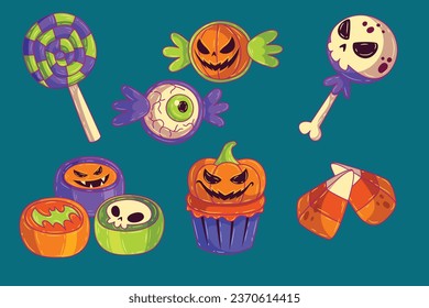 halloween candy elements collection vector design illustration