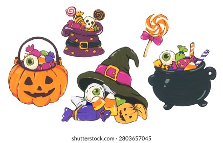 Halloween candy hand drawn