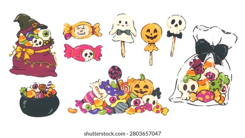 Halloween candy hand drawn