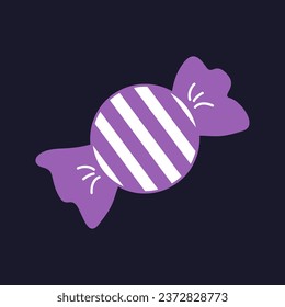 Icono de dulces de Halloween con burbujas de estilo ingenuo. Ilustración haloween en tonos morados. Icono. Clipart. Elemento aislado.	 