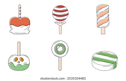 Halloween candy icons collection with spooky sweets Vector