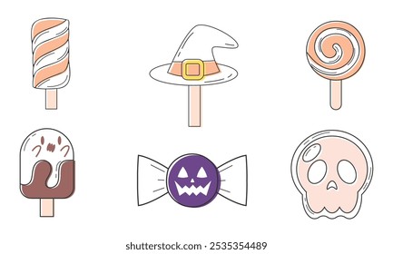 Halloween candy icons collection with spooky sweets Vector