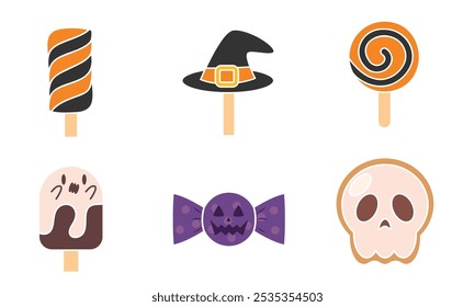 Conjunto de iconos de dulces de Halloween con Vector de golosinas espeluznantes