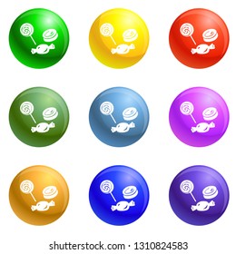 Halloween candy icons vector 9 color set isolated on white background for any web design 