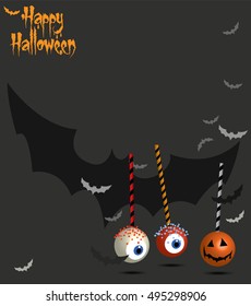 Halloween candy illustration. Background with cake pops. Vector 