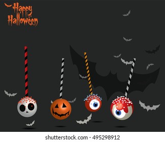 Halloween candy illustration. Background with cake pops. Vector 