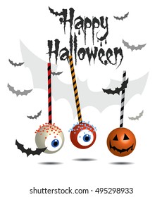 Halloween candy illustration. Background with cake pops. Vector 