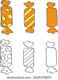 Halloween Candy isolated on transparent background. Vector graphic line ink illustration. design for fashion graphics, textile prints, fabrics, wallpapers. For poster, flyer, banner, invitation

