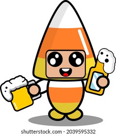 halloween candy mascot costume illustration cute cartoon character holding beer