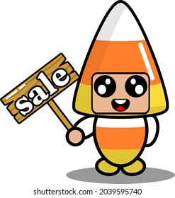 halloween candy mascot costume illustration cute cartoon character holding a selling board