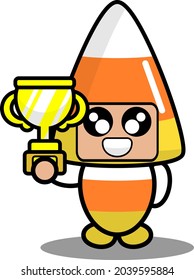 halloween candy mascot costume illustration cute cartoon character holding trophy