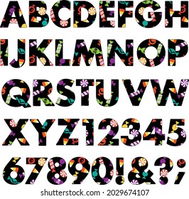 Halloween candy pattern vector alphabet
