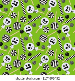 Halloween Candy Seamless Pattern - Assortment of colorful Halloween candies on solid background