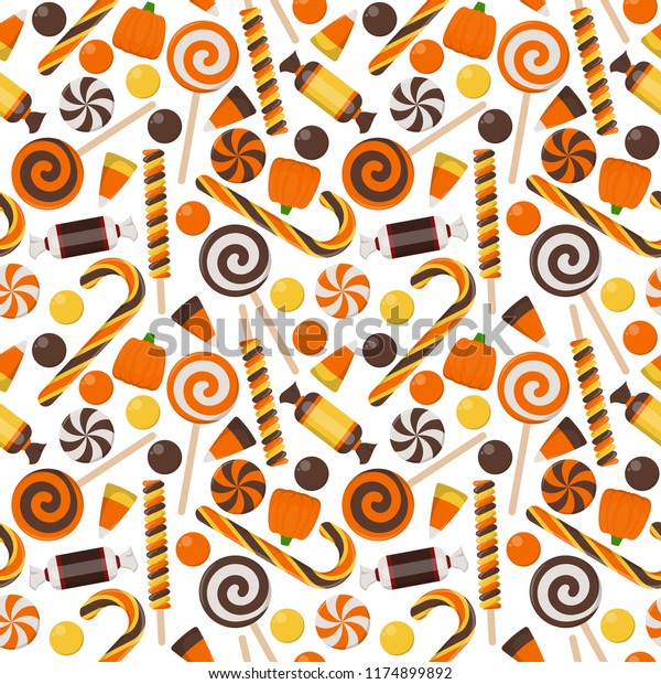 Halloween Candy Seamless Pattern Assortment Colorful Stock Vector ...