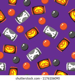 Halloween Candy Seamless Pattern. Colorful Halloween candies background.