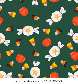 Halloween Candy Seamless Pattern. Colorful Halloween candies background.