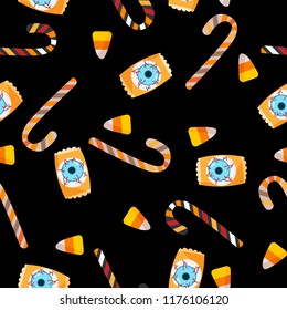 Halloween Candy Seamless Pattern. Colorful Halloween candies background.