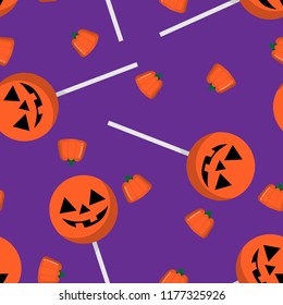 Halloween Candy Seamless Pattern. Colorful Halloween candies background.