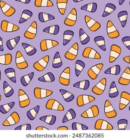 Halloween candy seamless pattern with doodles for wallpaper, scrapbooking, packaging, stationary, textile prints, backgrounds, costumes, digital paper, etc. EPS 10
