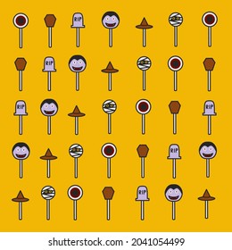 Halloween candy seamless pattern - Halloween lollipops with unique shapes