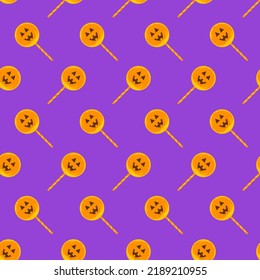 Halloween candy seamless pattern. Halloween party background with lollipops. Trick or treat candies. Happy Halloween. Design for wrapping paper, wallpaper, packing, fabric. Vector illustration