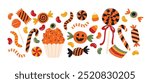 Halloween candy set. Holiday sweets collection. Vector illustrations isolated on white background