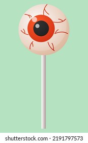 Halloween candy. Sweet candies, a scary lollipop in the form of an eye. Children's sweets, Sweets or treats . Vector illustration