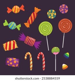 Halloween candy symbols set illustration and vector.