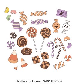 Halloween candy vector clip-art set isolated on white. Trick or treat illustration 