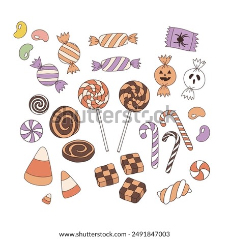 Halloween candy vector clip-art set isolated on white. Trick or treat illustration 