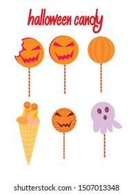 Halloween candy, whole set, cut in half, vector