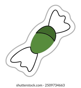 Halloween candy in wrapper sticker. Color flat vector illustration.