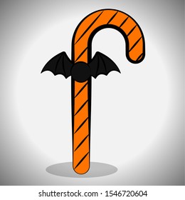 Halloween cane with a bat. Spooky halloween - Vector illustration